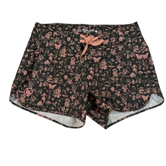 NWT Flylow women’s Marion board shorts. Size 8. Green Pink floral woodland Arame - Picture 1 of 5